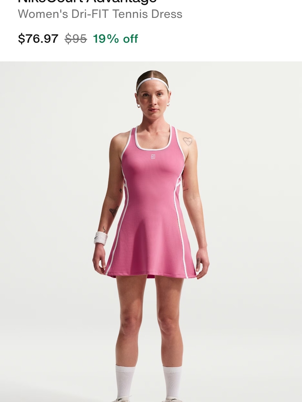 Nike Women's court advantage Pink/White Racerback Scoop Neck Tennis dress M
